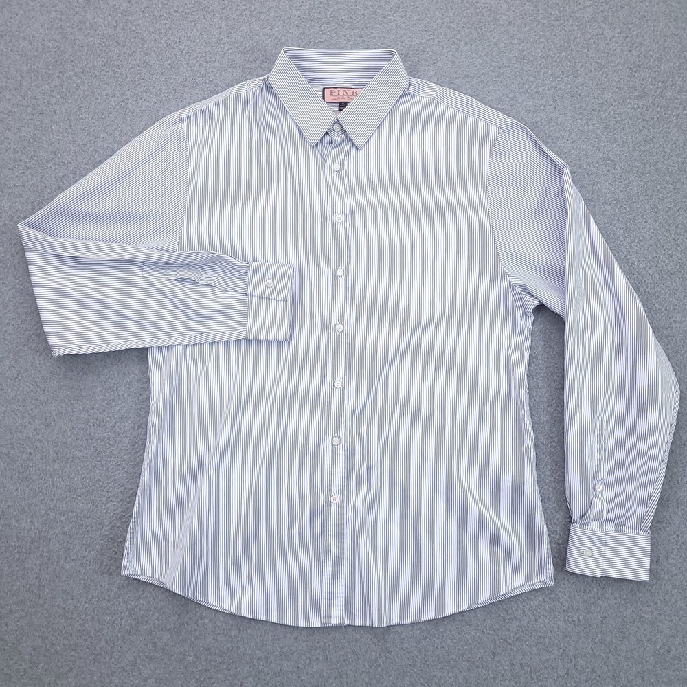 Thomas Pink Dress Shirt 17.5 36 Super Slim Long Sleeve White Striped Mens